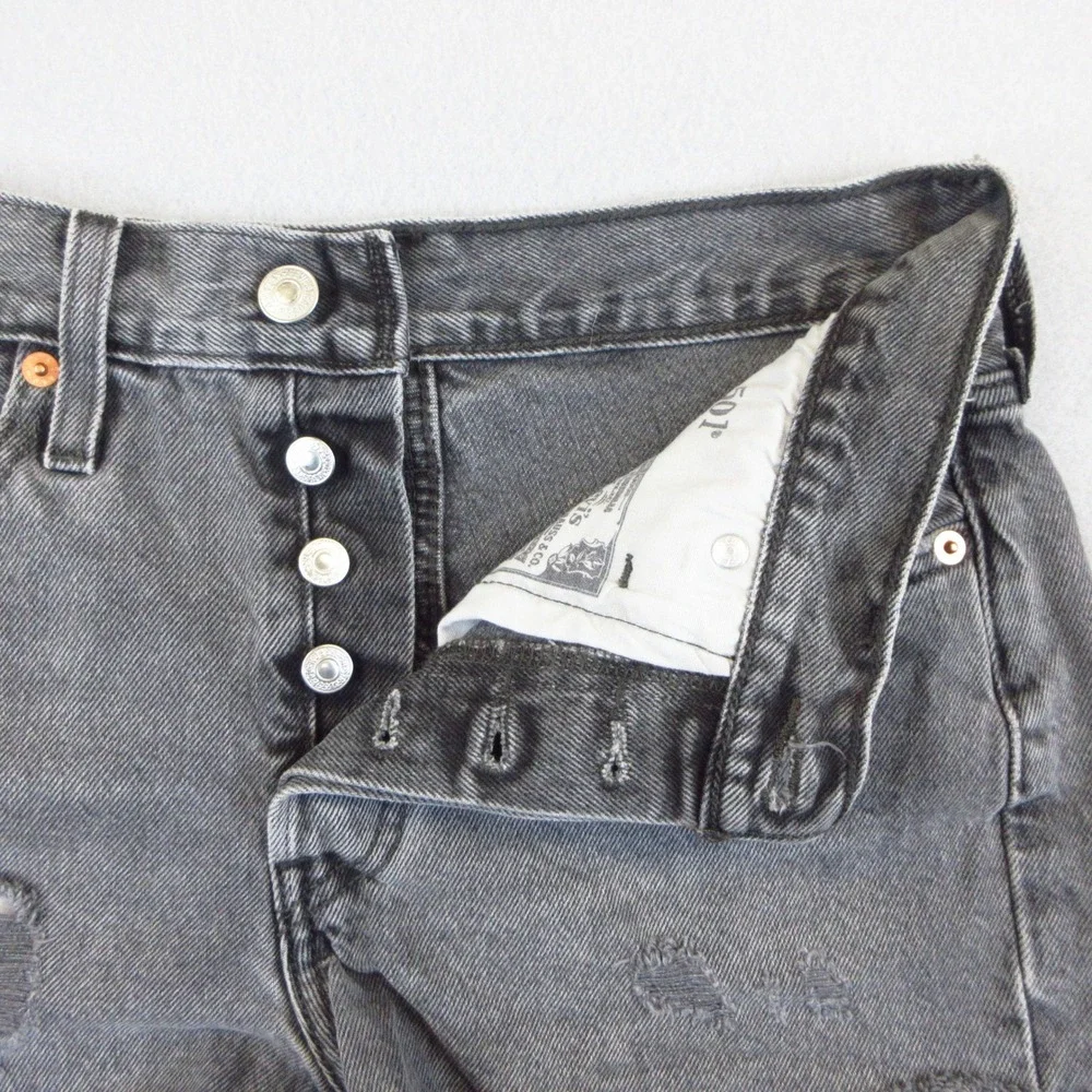 Levi's 501 Shorts Women W25 Gray Distressed Denim Cut Off High Rise Button Fly